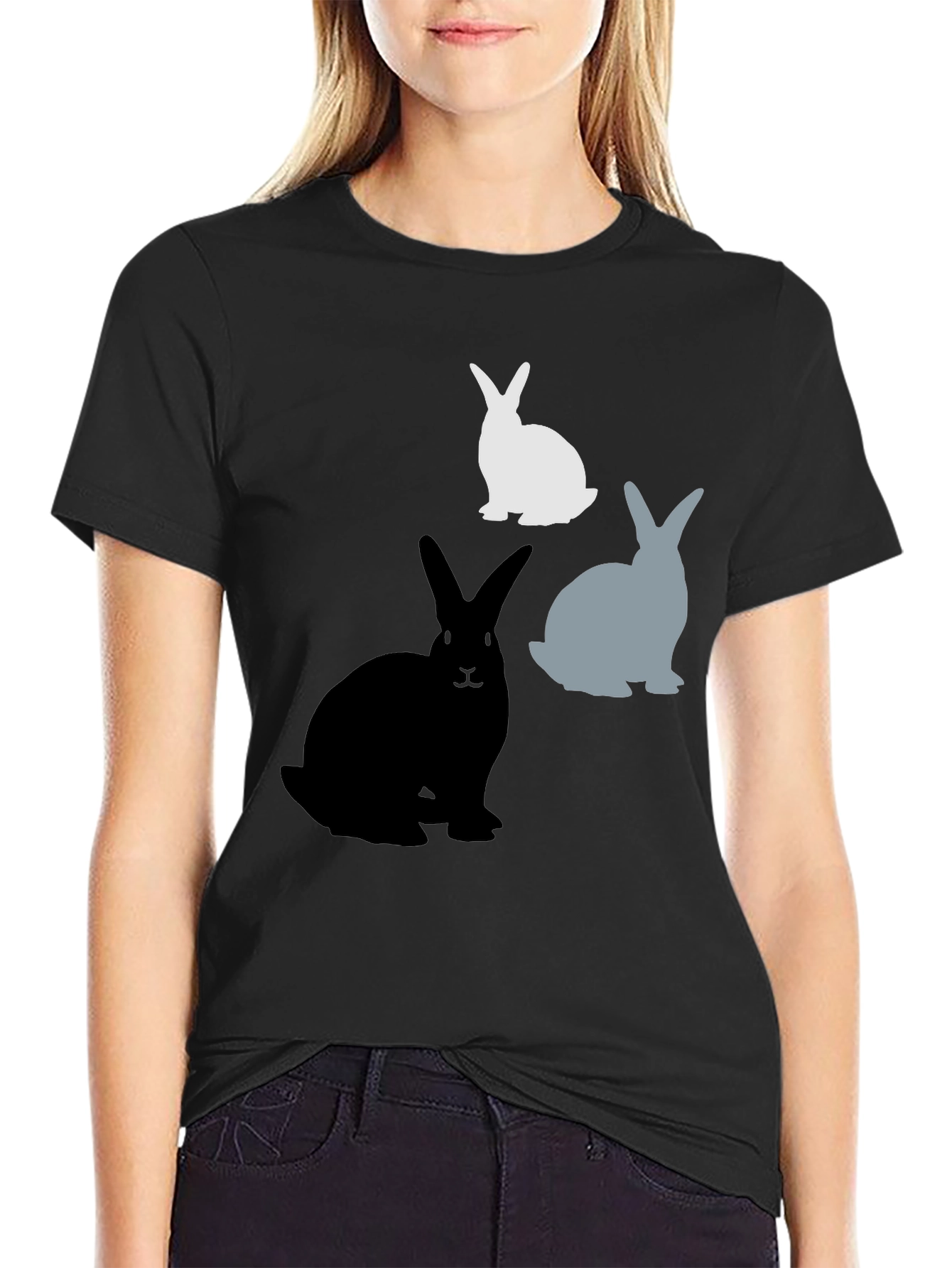 Rabbit Silhouette Graphic Tee - Black