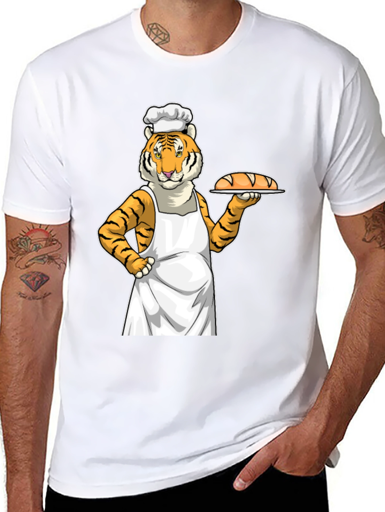 Baker Tiger T-Shirt: Novelty Cartoon Graphic Tee