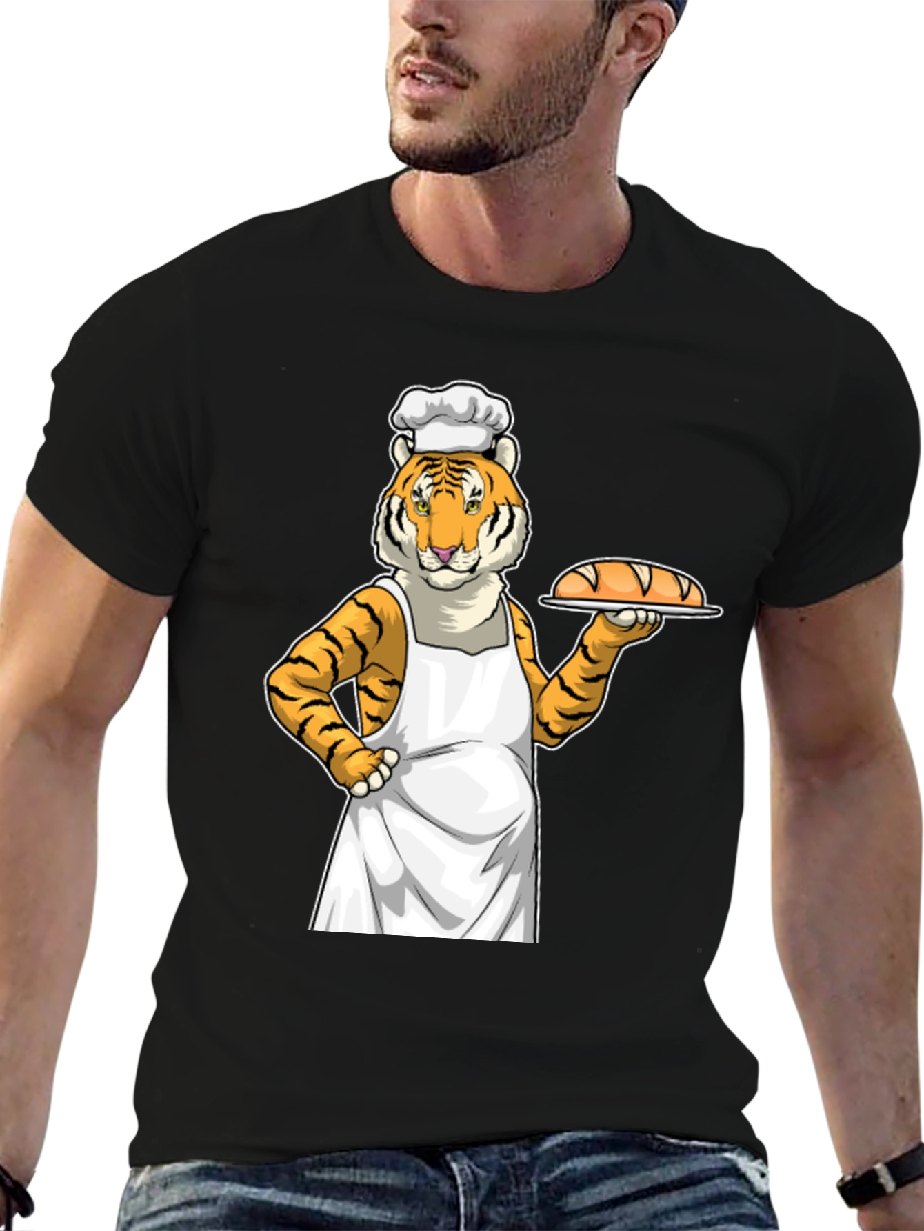 Baker Tiger T-Shirt: Novelty Cartoon Graphic Tee