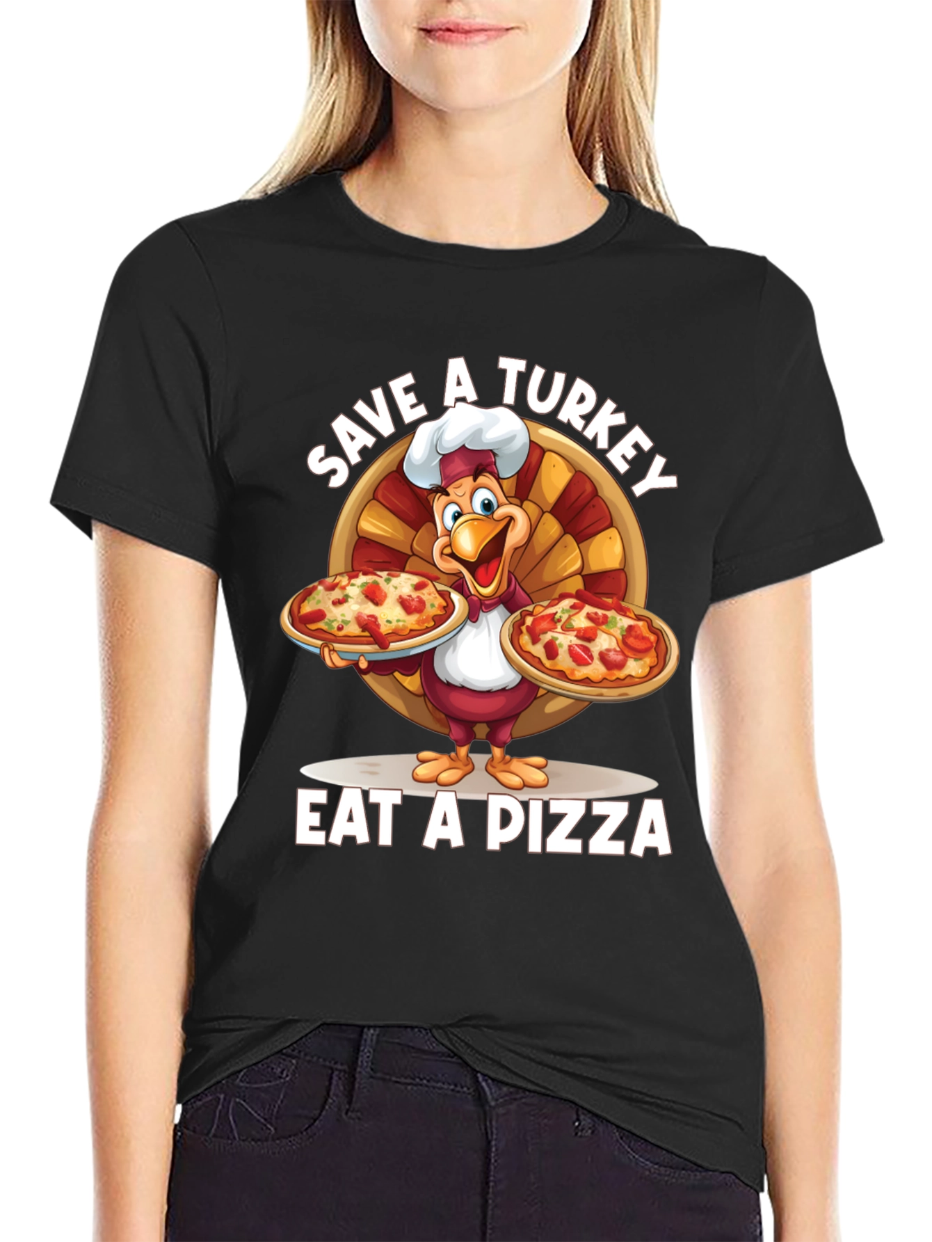 Save a Turkey Eat a Pizza Black T-Shirt