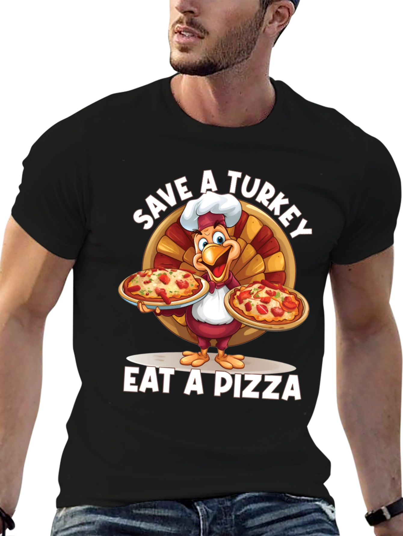 Save a Turkey Eat a Pizza Black T-Shirt