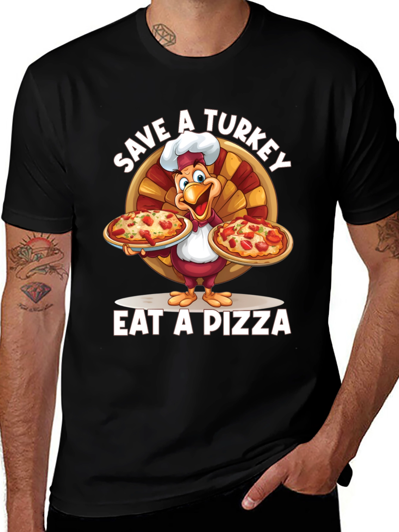Save a Turkey Eat a Pizza Black T-Shirt