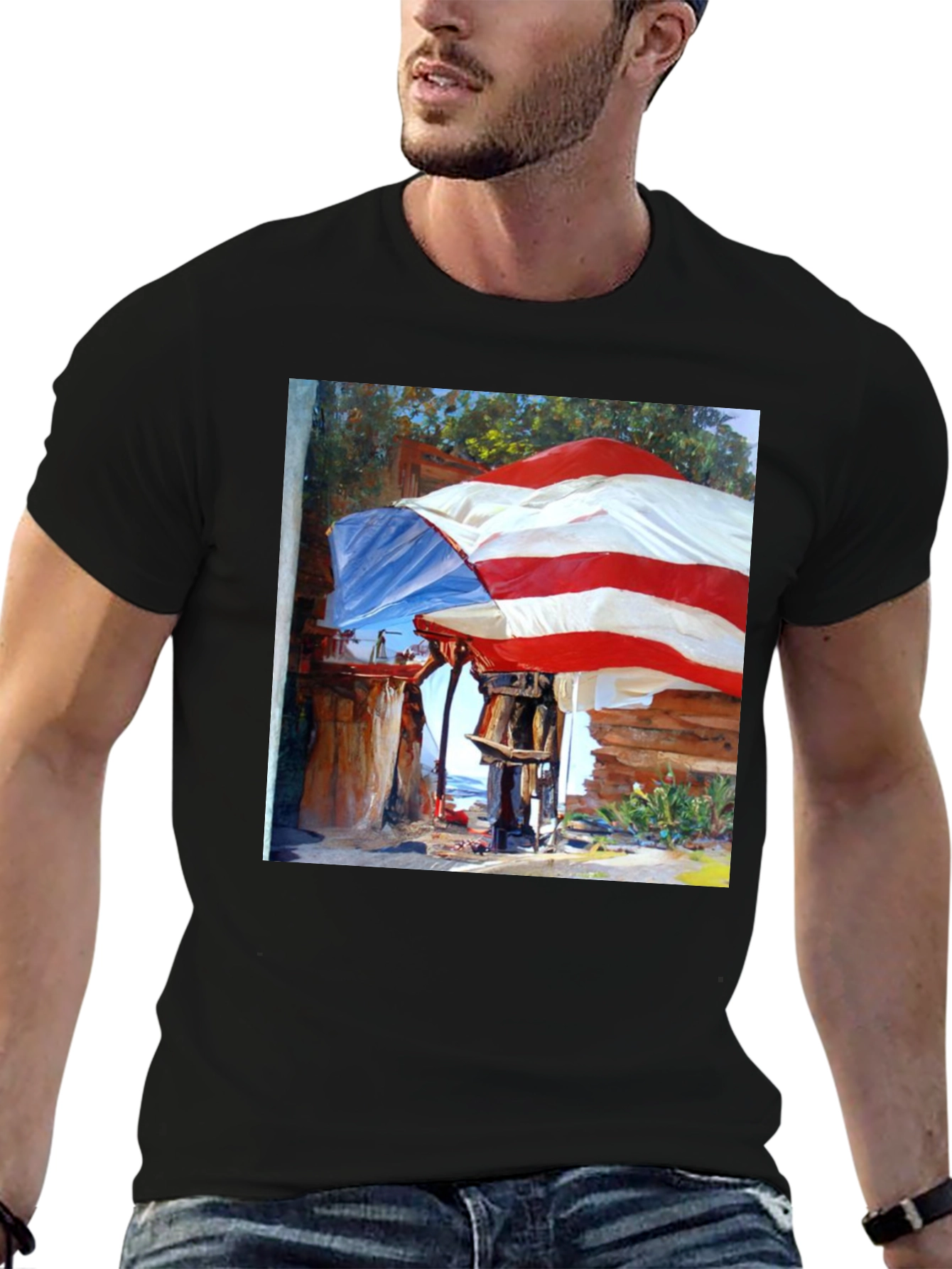 Unique Art Print Black T-Shirt