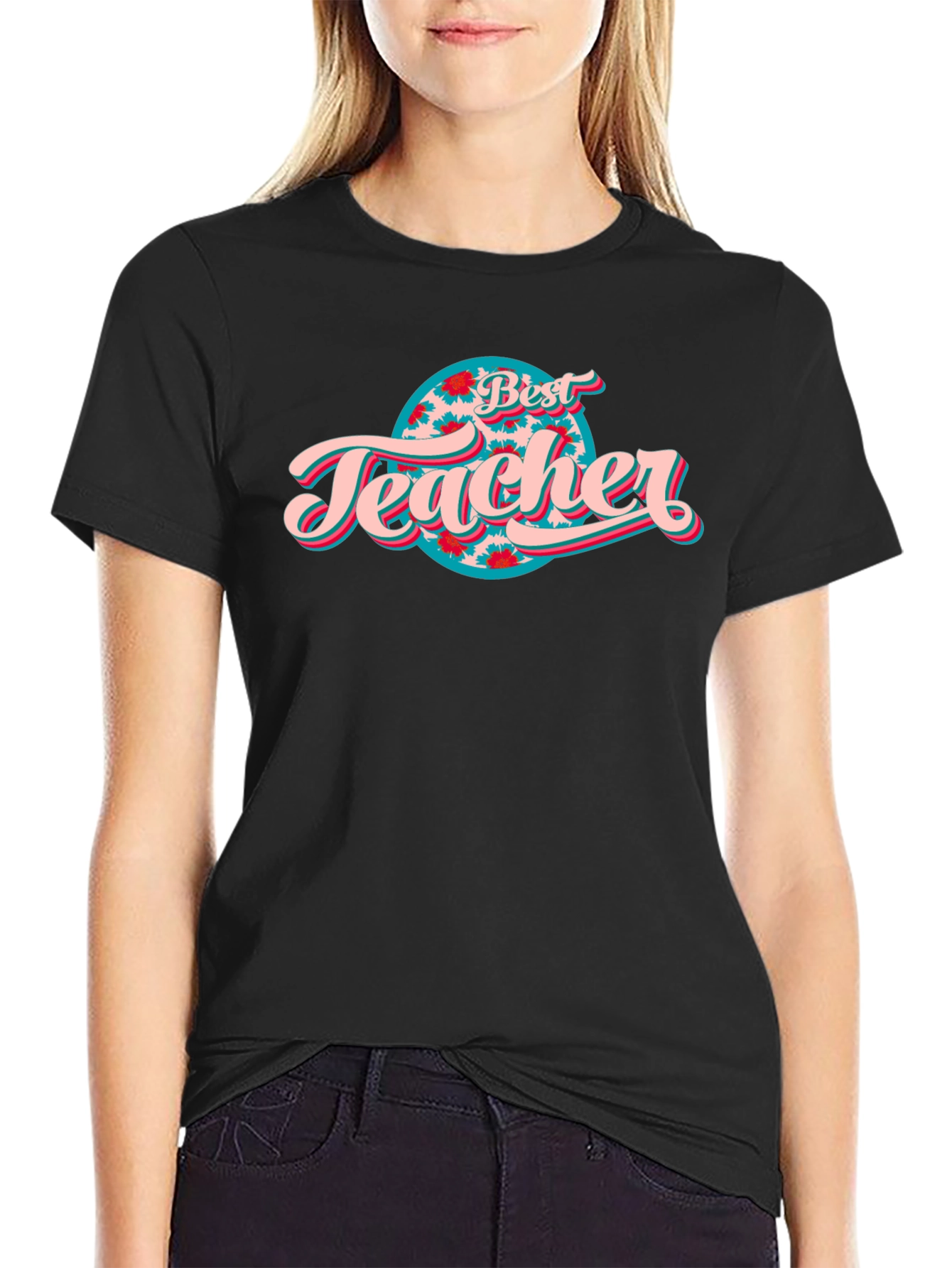 Best Teacher Graphic Tee - Black Cotton T-Shirt