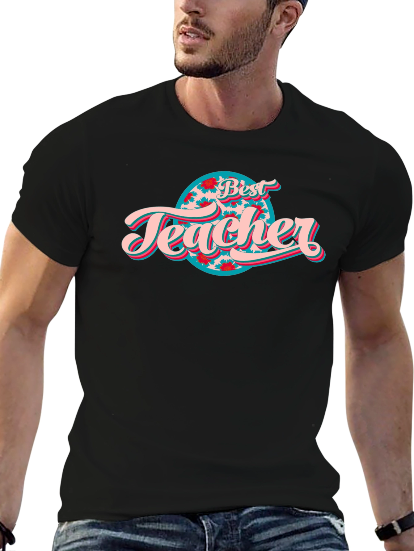Best Teacher Graphic Tee - Black Cotton T-Shirt