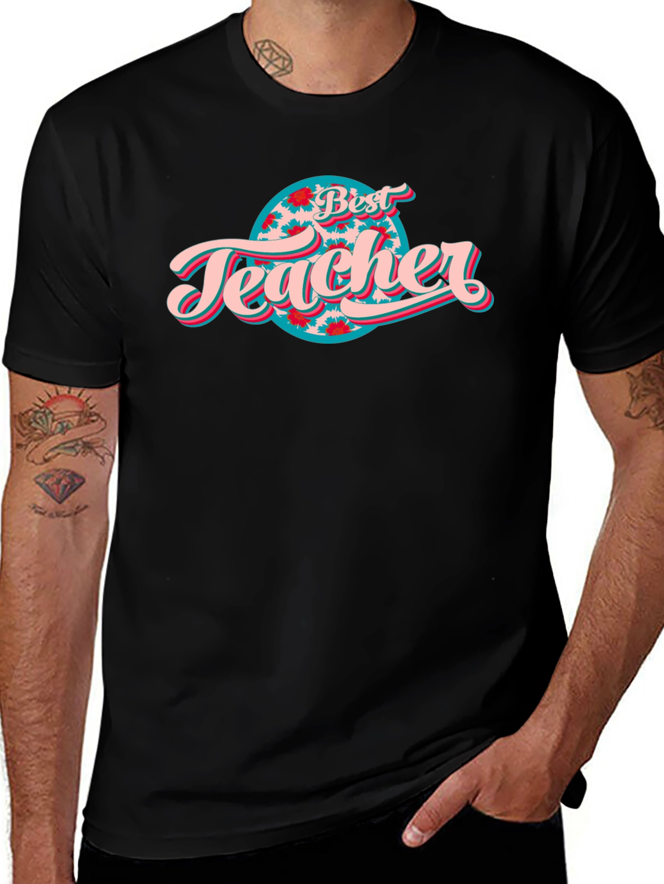 Best Teacher Graphic Tee - Black Cotton T-Shirt