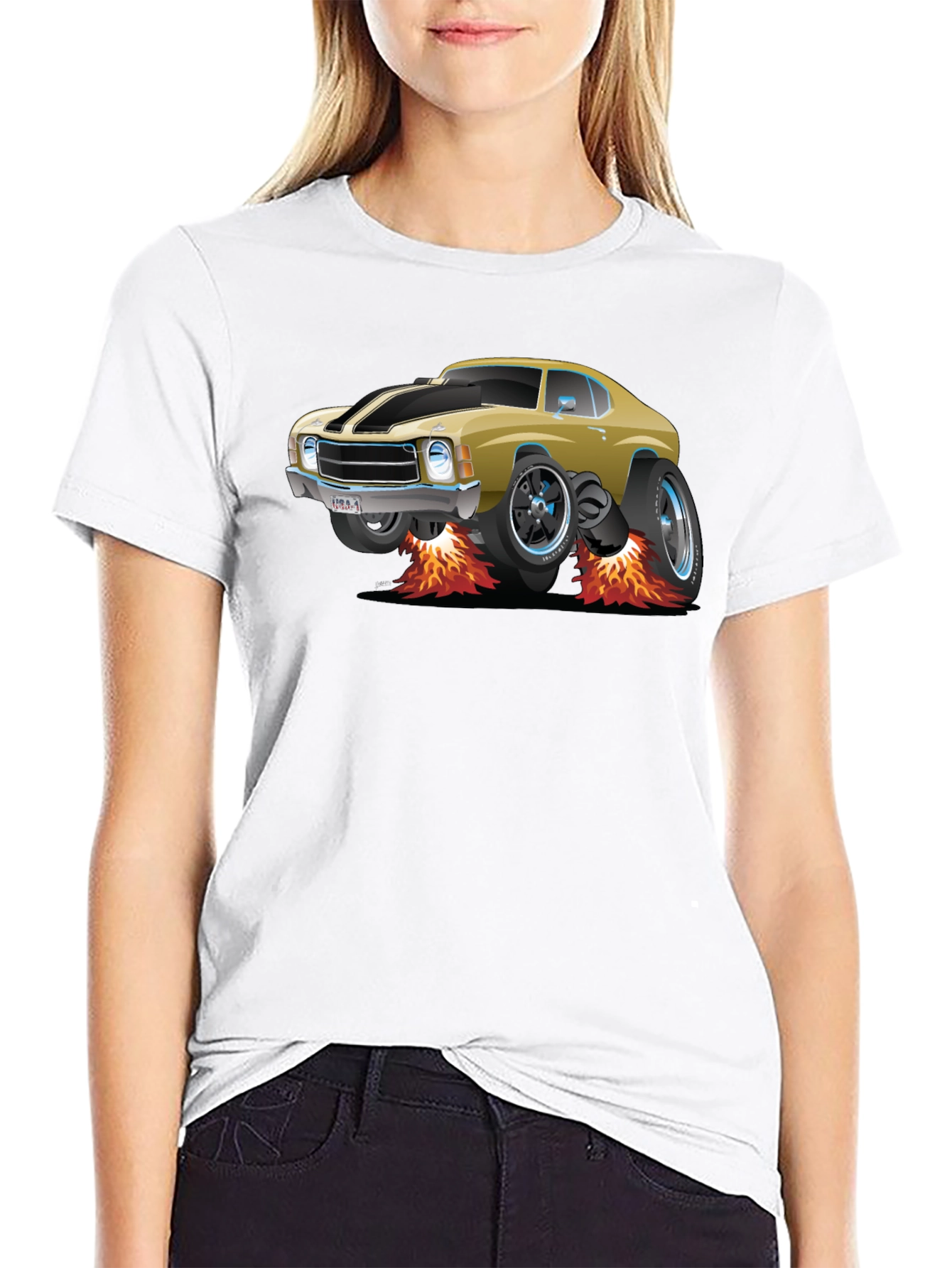 Cartoon Car Flames T-Shirt - Cool Automotive Tee