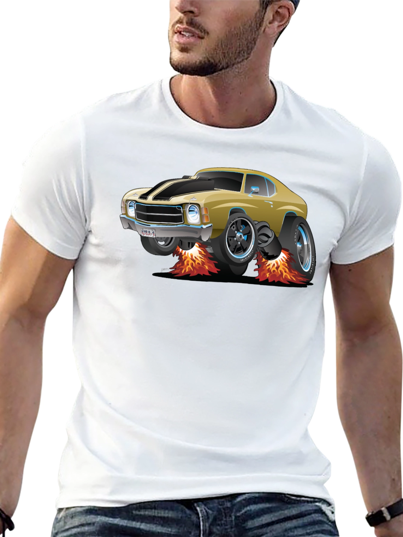 Cartoon Car Flames T-Shirt - Cool Automotive Tee