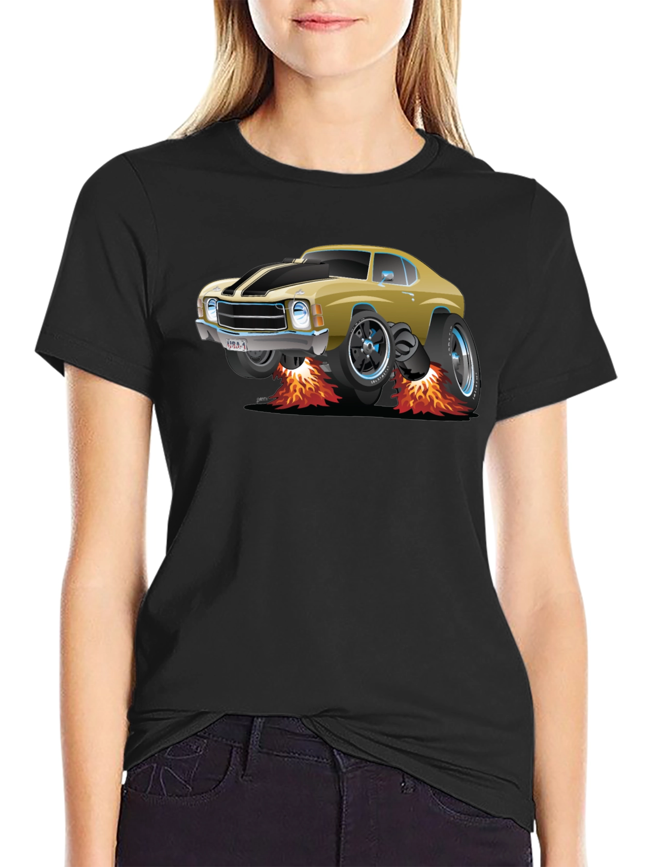 Cartoon Car Flames T-Shirt - Cool Automotive Tee