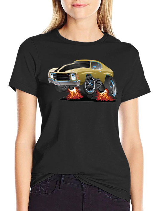 Cartoon Car Flames T-Shirt - Cool Automotive Tee