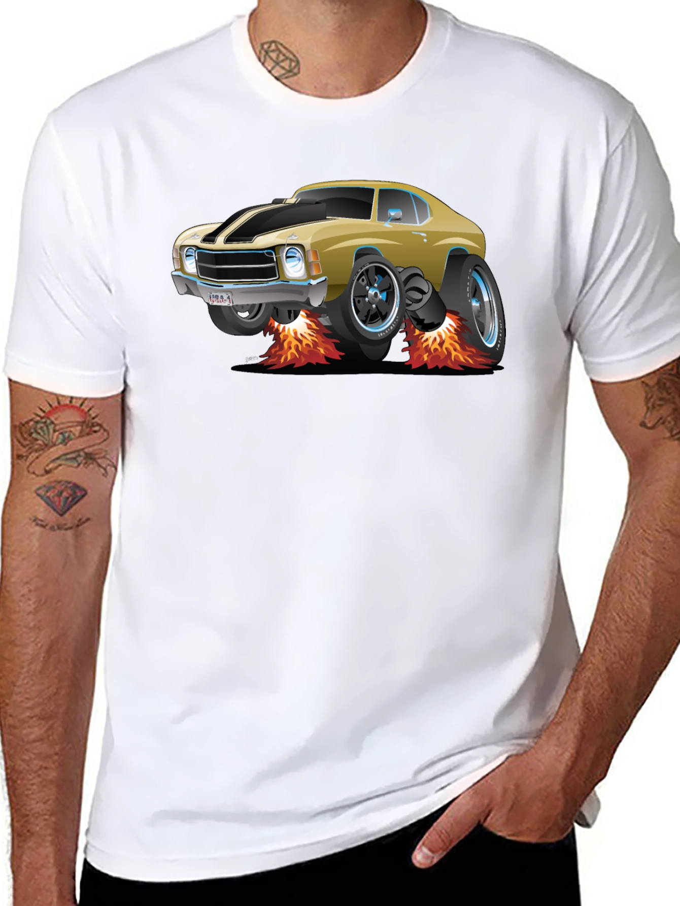 Cartoon Car Flames T-Shirt - Cool Automotive Tee