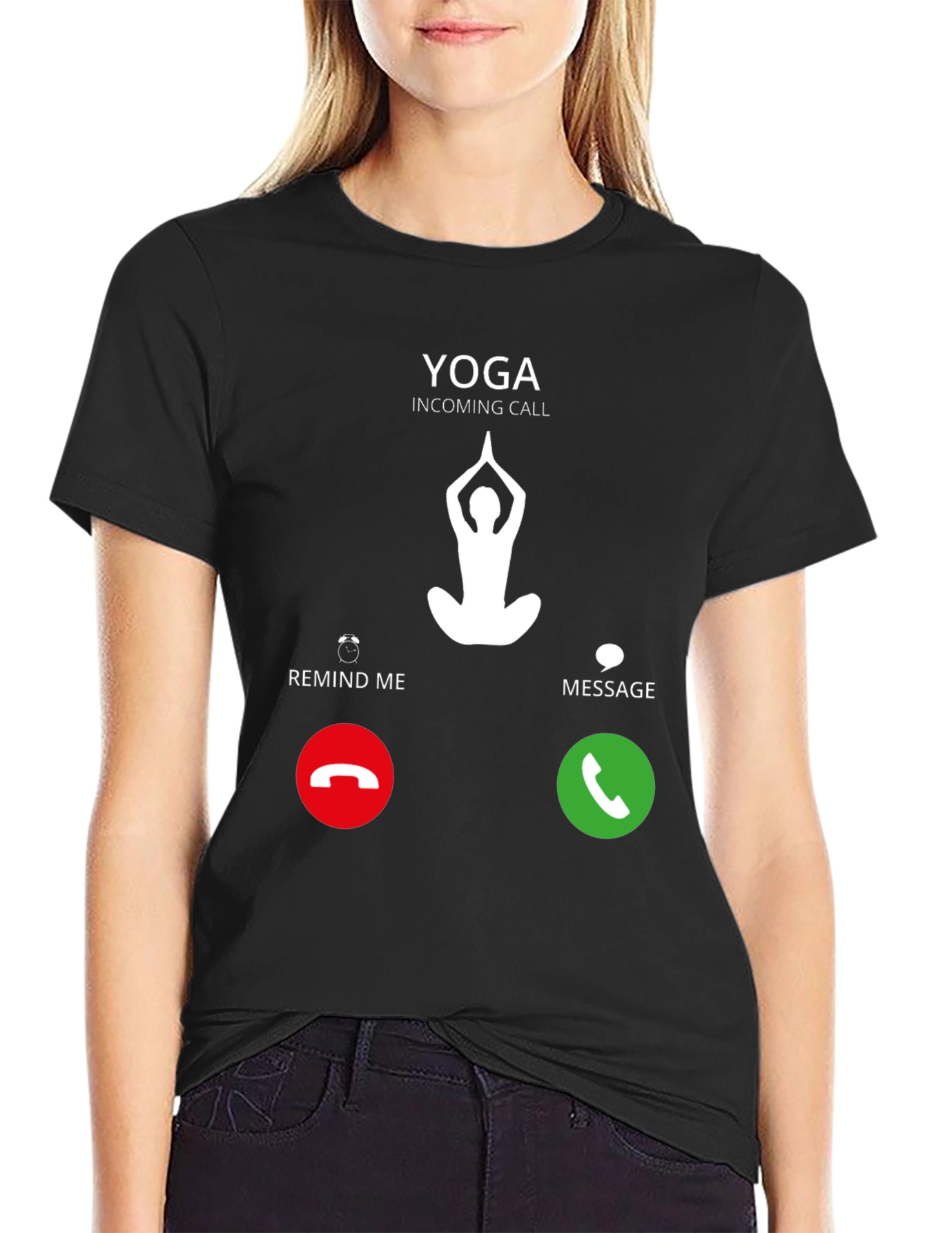 Yoga Incoming Call Black T-Shirt - Meditation Design