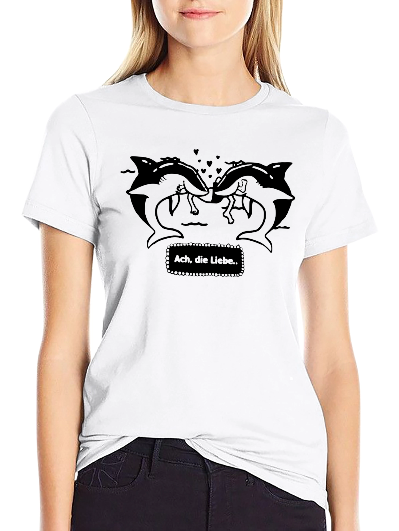 Quirky Black Tee: Ach die Liebe.. Kissing Dolphins