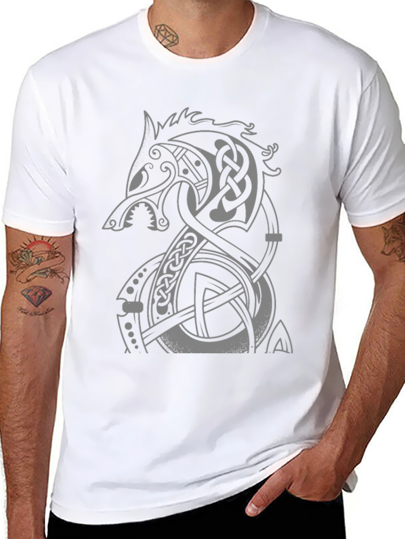 Viking Wolf T-Shirt - Celtic Knot Design