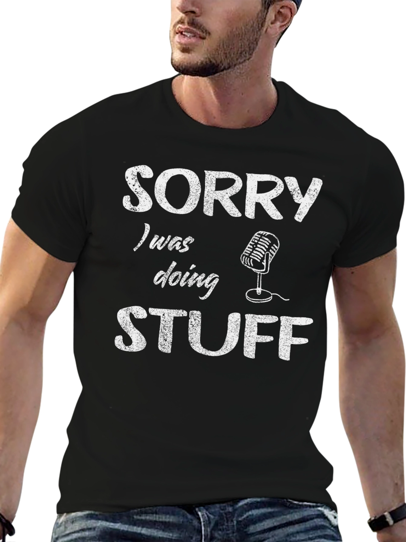 Sorry Doing Stuff Mens Black T-Shirt