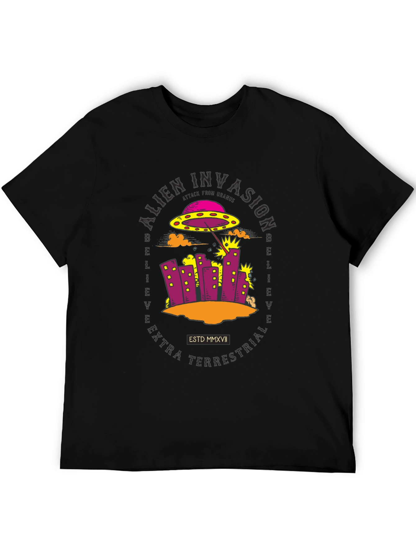 Alien Invasion Graphic Tee - Sci-Fi UFO T-Shirt