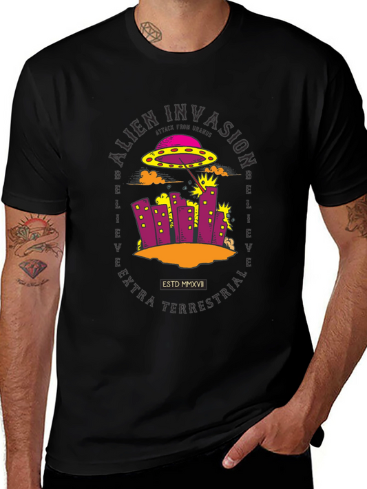 Alien Invasion Graphic Tee - Sci-Fi UFO T-Shirt