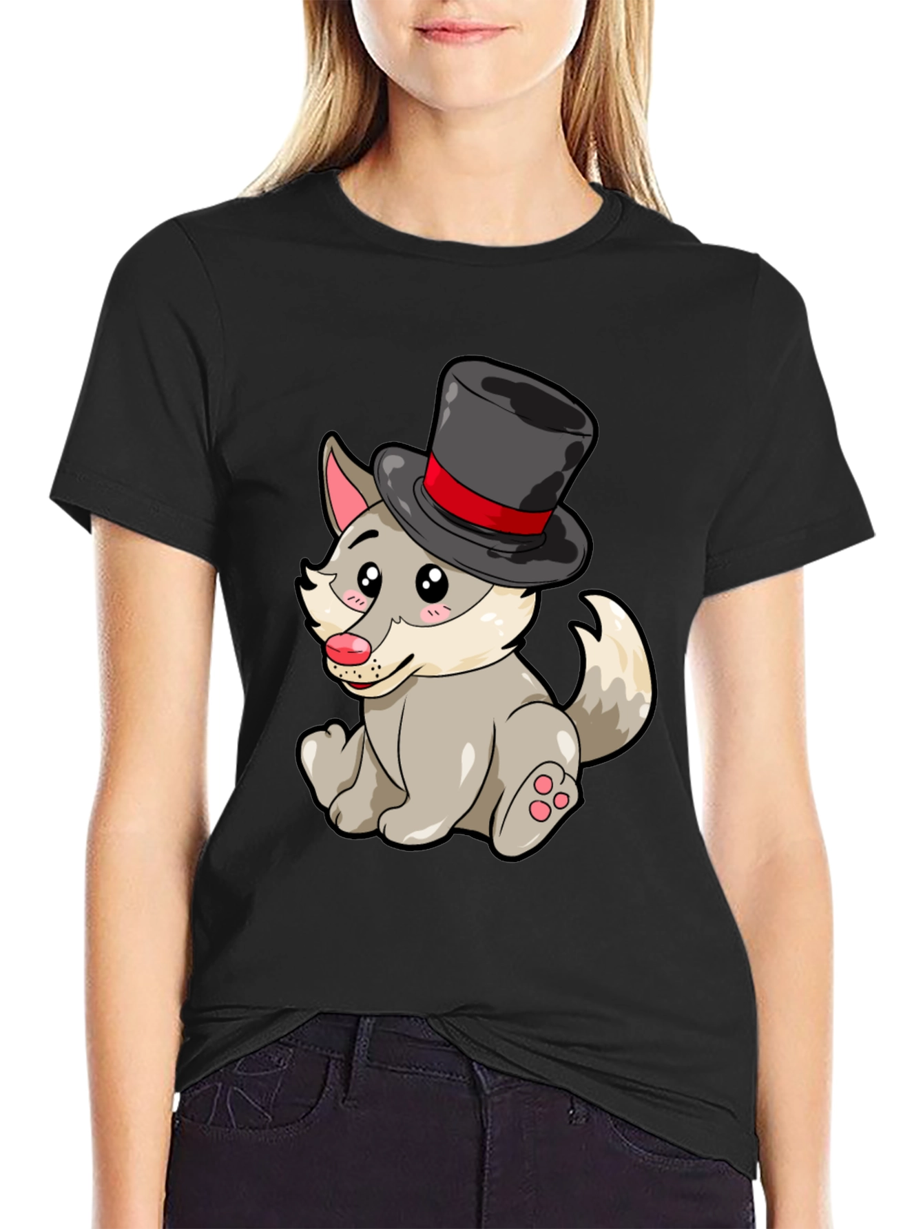 Wolf with Hat Graphic Tee - Funny Animal T-Shirt