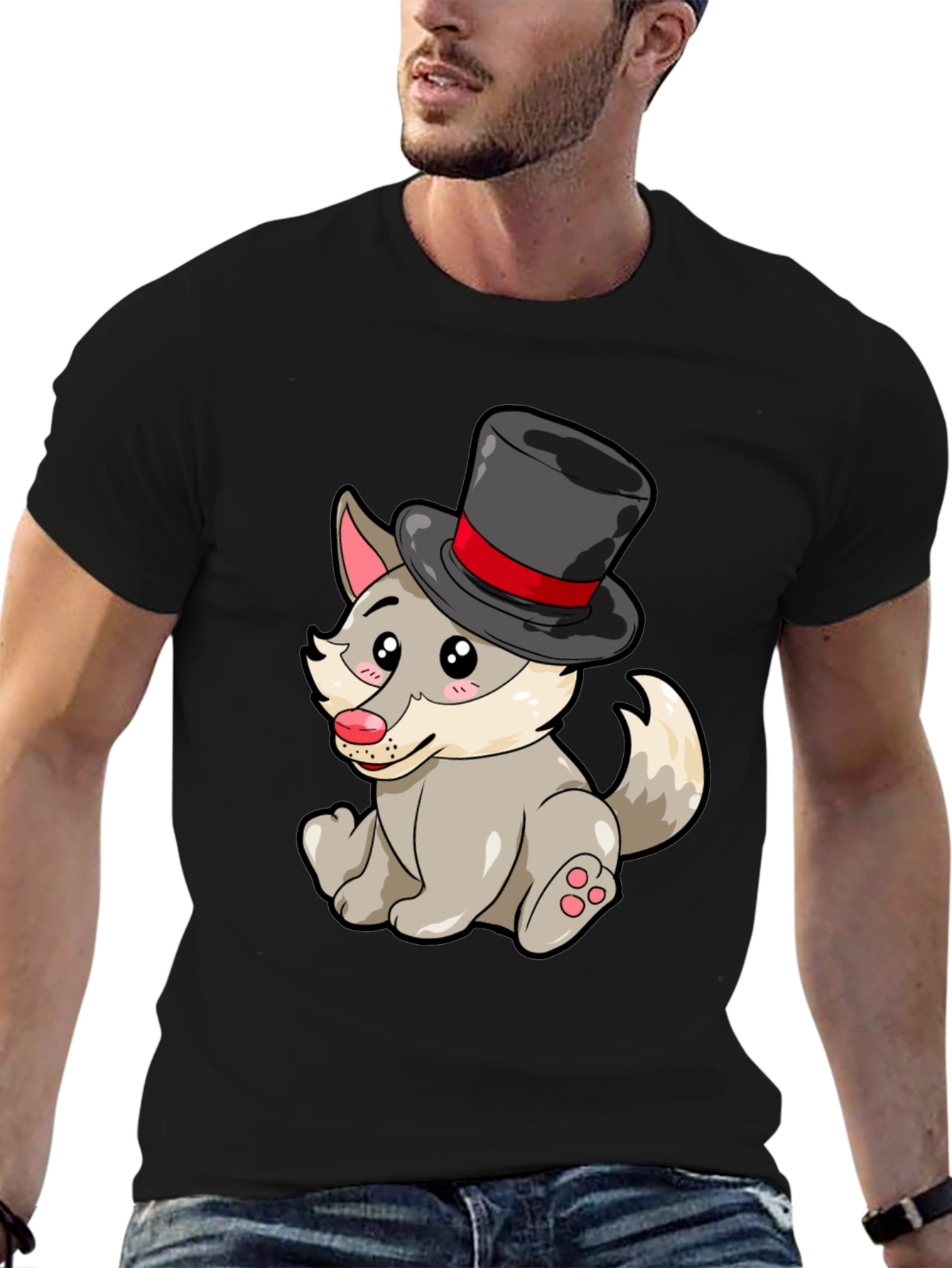 Wolf with Hat Graphic Tee - Funny Animal T-Shirt