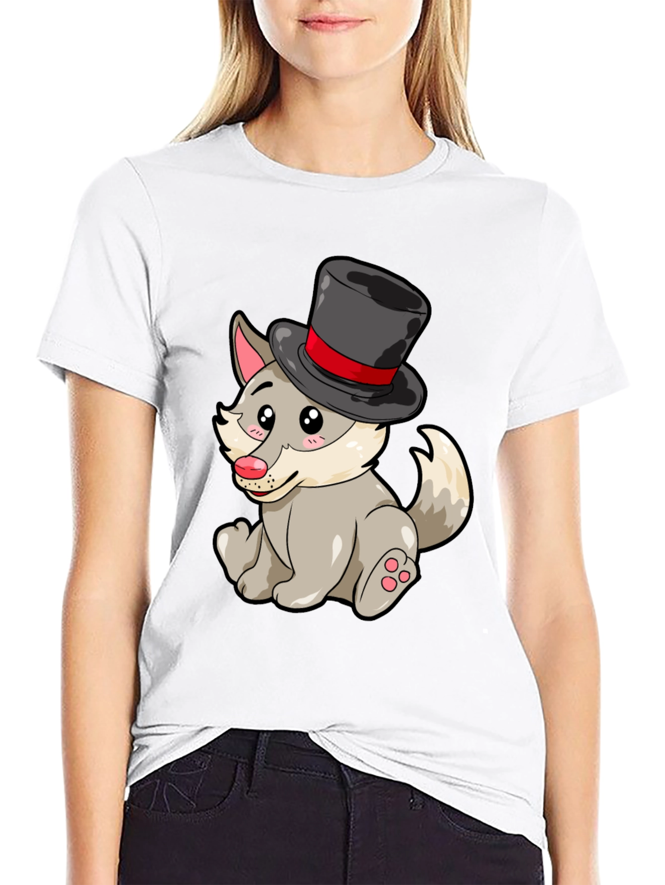 Wolf with Hat Graphic Tee - Funny Animal T-Shirt
