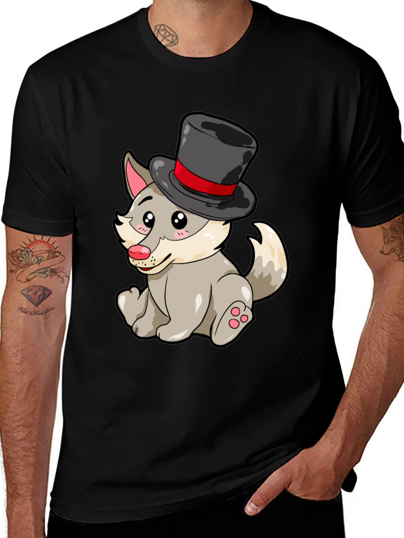 Wolf with Hat Graphic Tee - Funny Animal T-Shirt