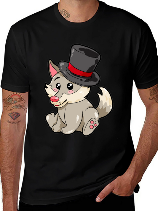Wolf with Hat Graphic Tee - Funny Animal T-Shirt