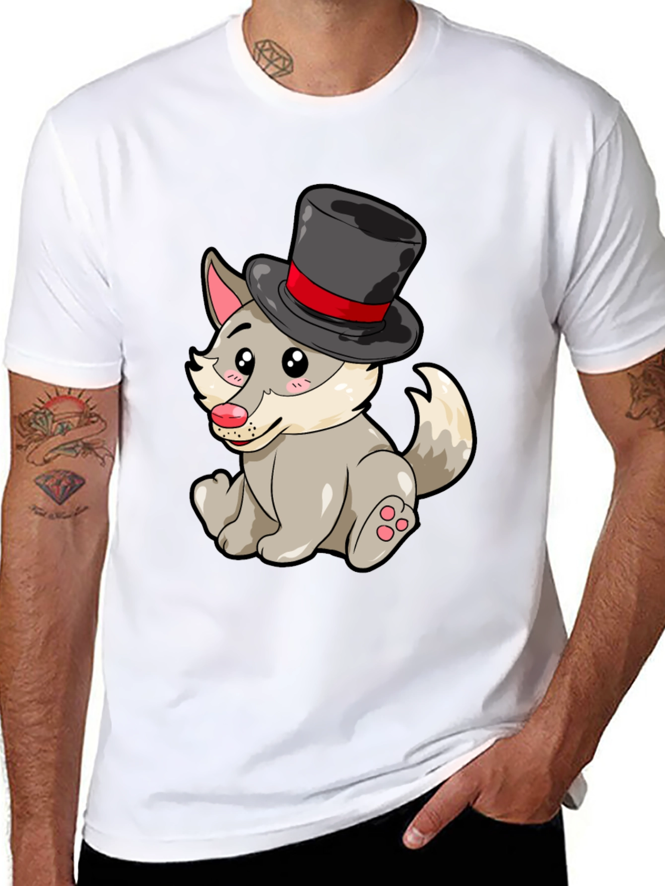 Wolf with Hat Graphic Tee - Funny Animal T-Shirt