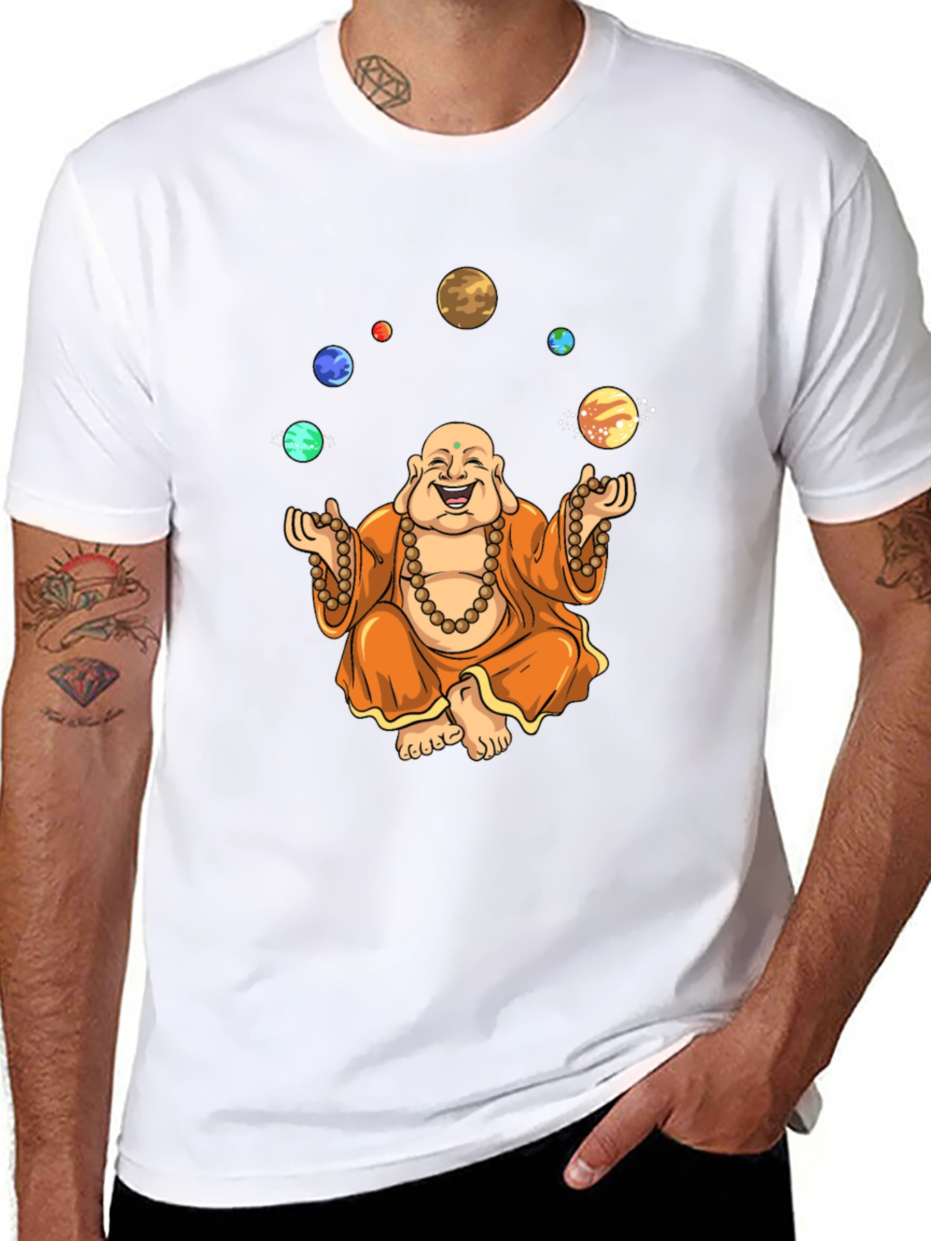 Buddha Juggling Planets Graphic T-Shirt