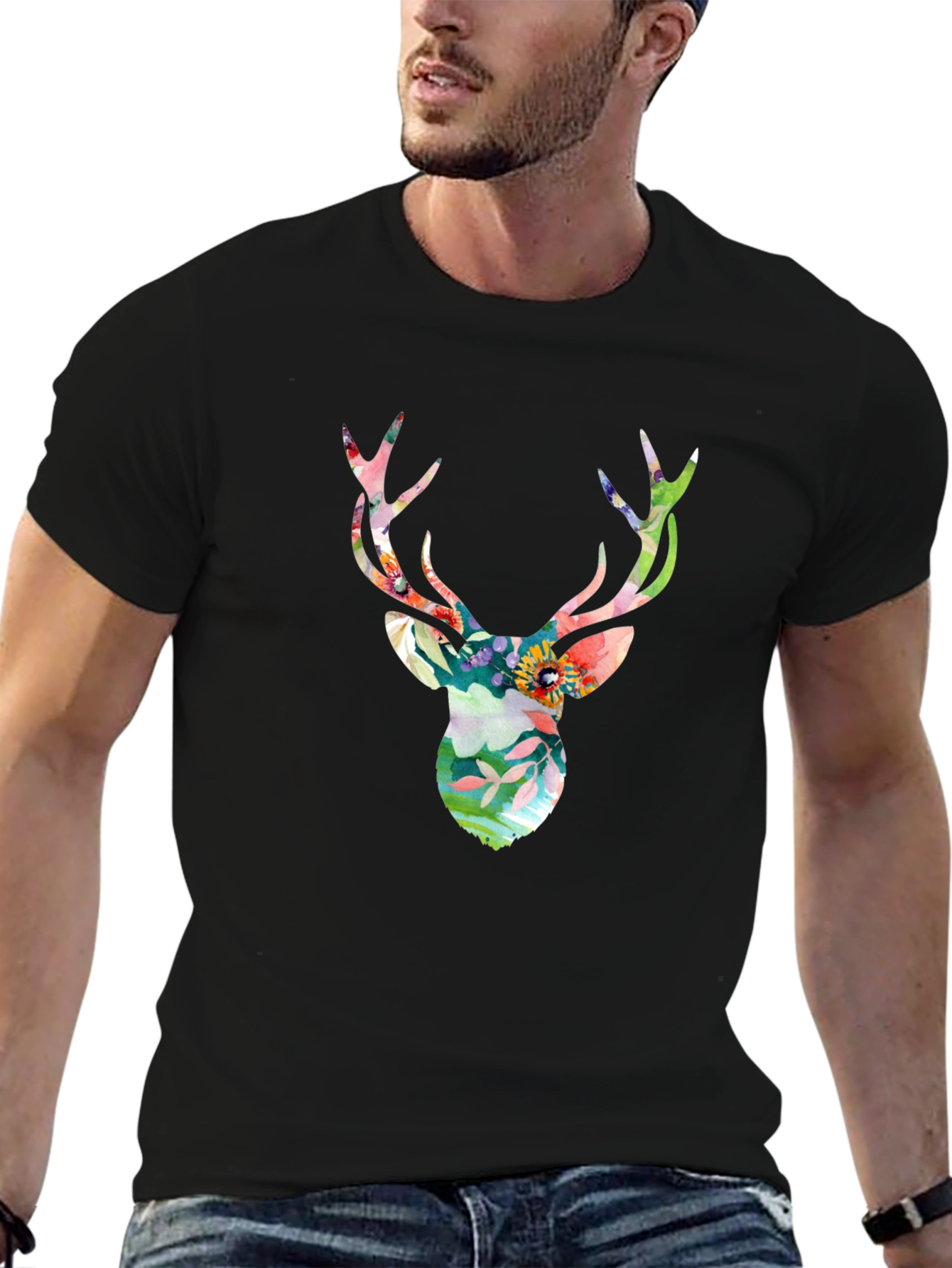 Floral Deer Head Graphic Tee