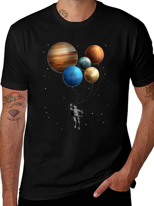 Astronaut and Planet Balloons Graphic Tee - Black