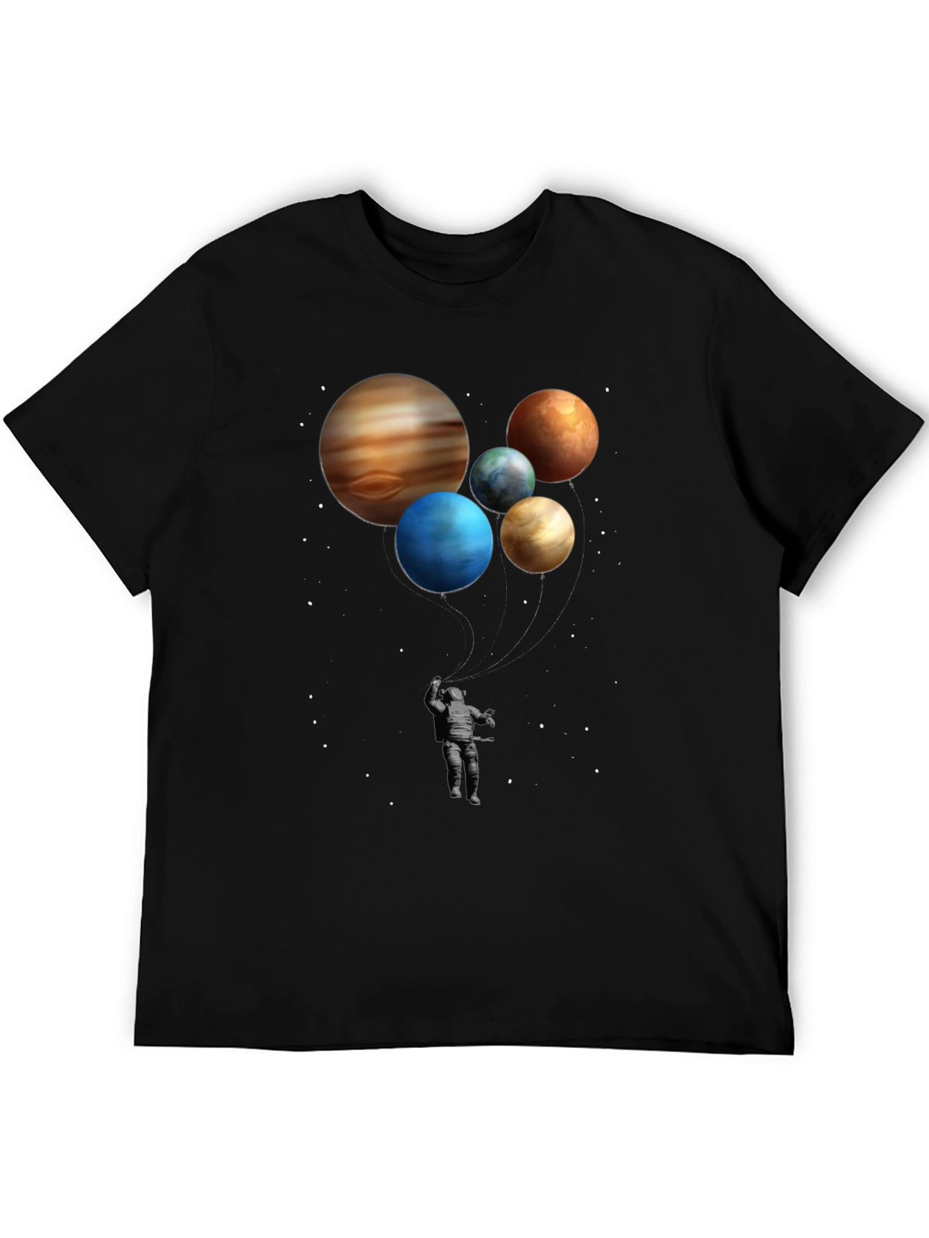 Astronaut and Planet Balloons Graphic Tee - Black
