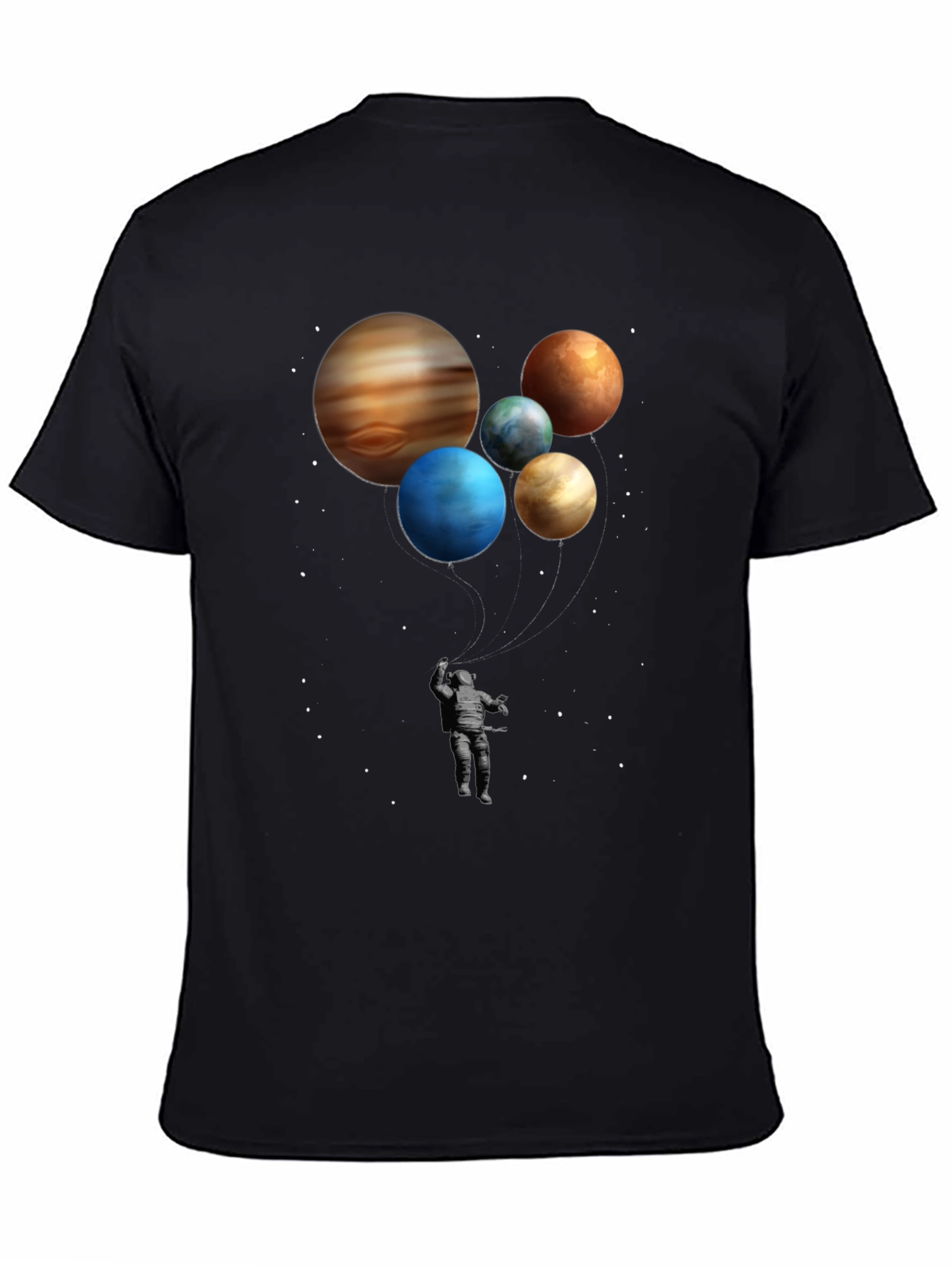 Astronaut and Planet Balloons Graphic Tee - Black