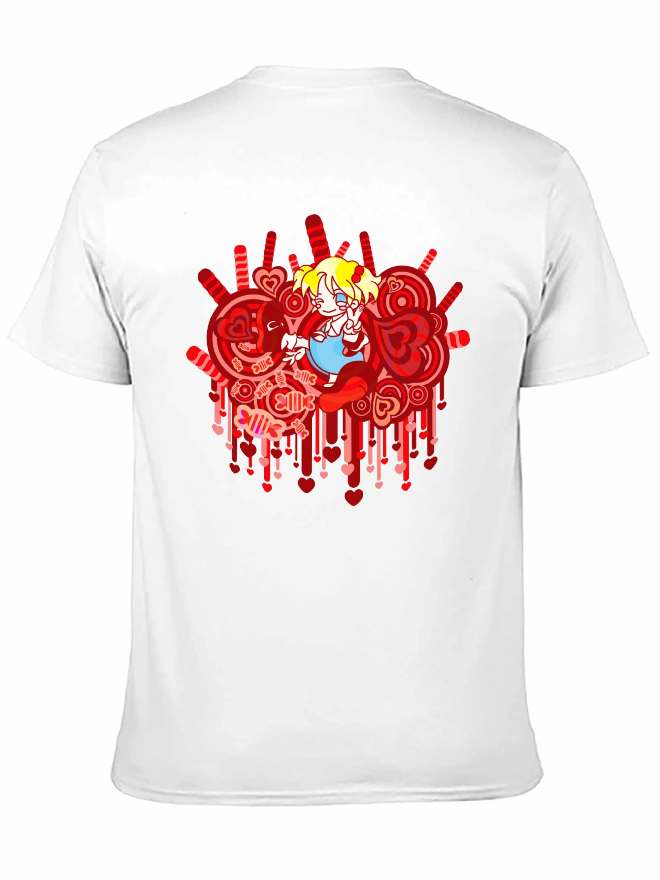 Anime Girl Heart Lollipop Black Graphic Tee