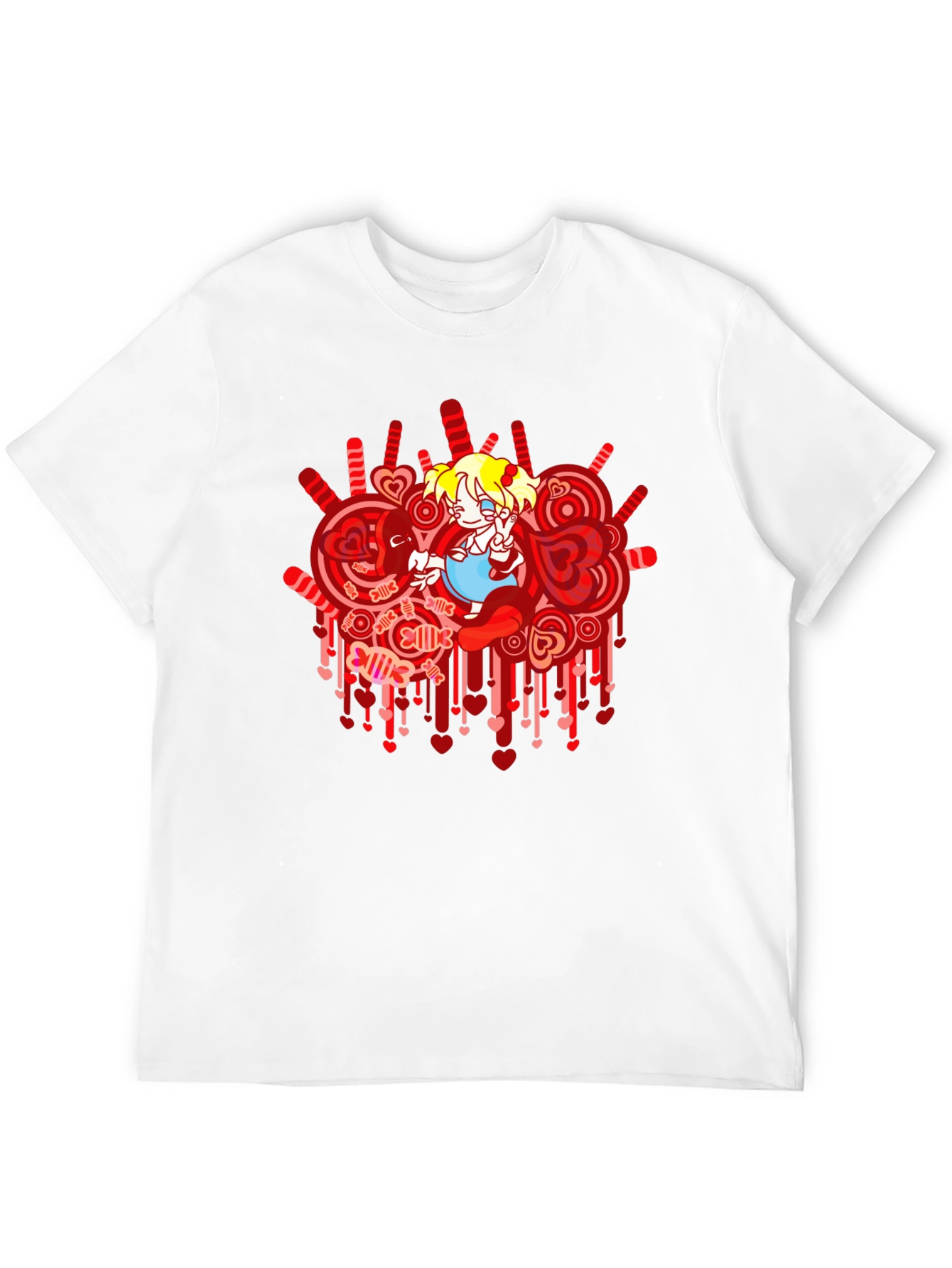 Anime Girl Heart Lollipop Black Graphic Tee