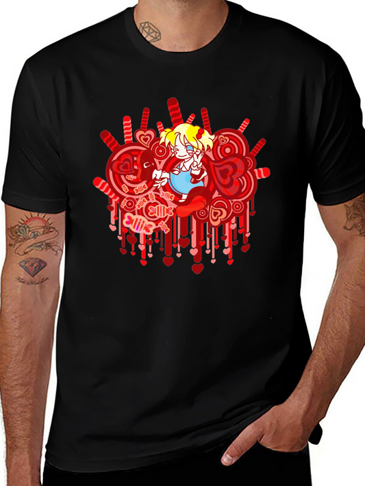 Anime Girl Heart Lollipop Black Graphic Tee
