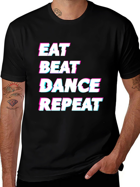 Eat Beat Dance Repeat Black Graphic T-Shirt