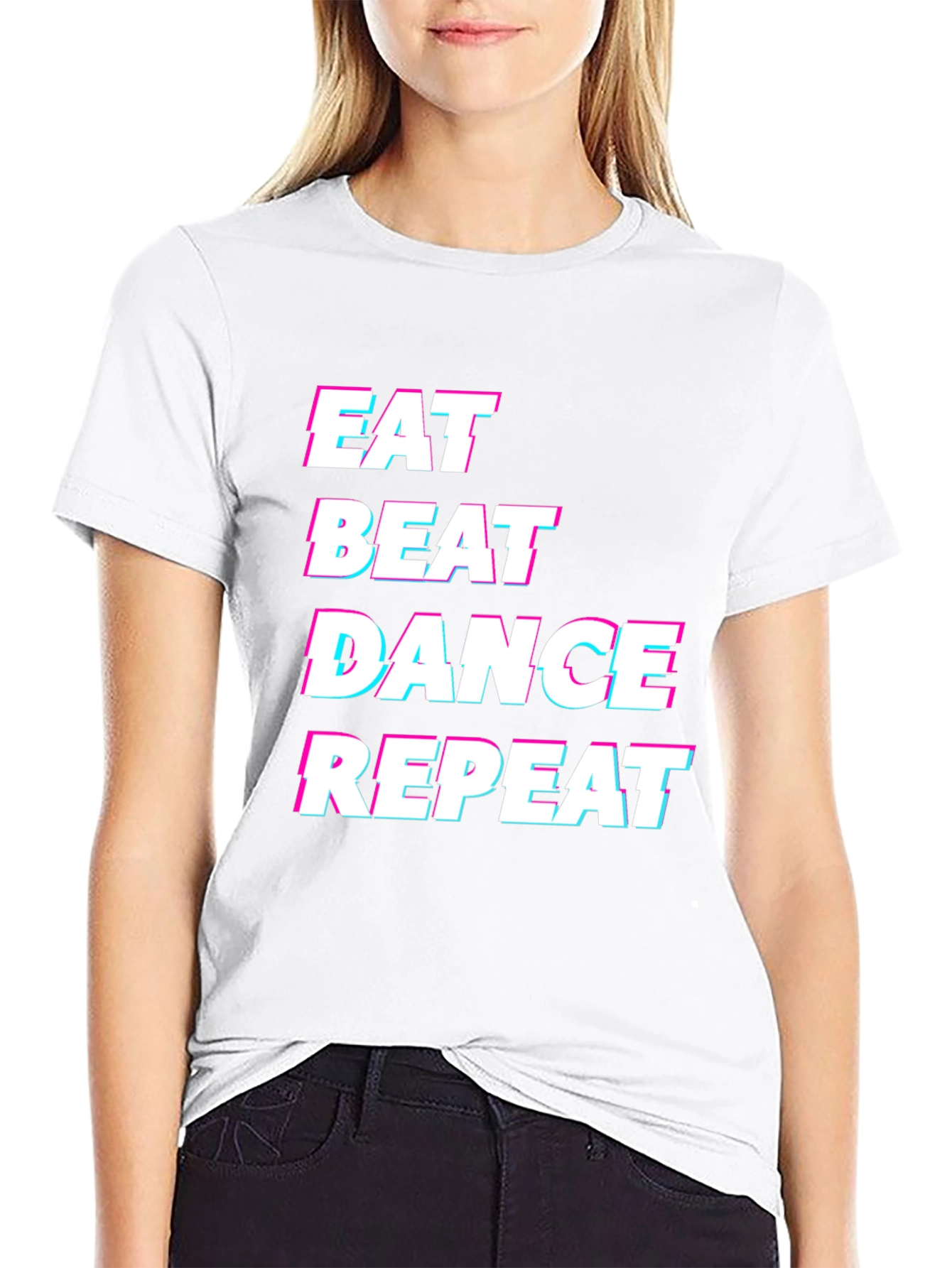Eat Beat Dance Repeat Black Graphic T-Shirt