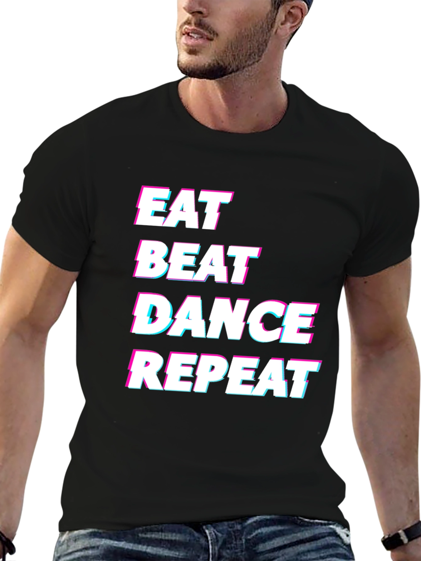 Eat Beat Dance Repeat Black Graphic T-Shirt