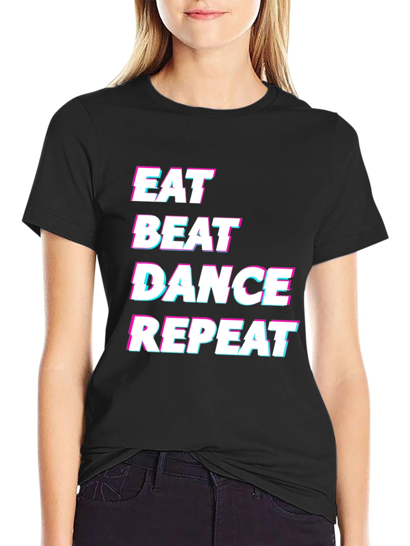 Eat Beat Dance Repeat Black Graphic T-Shirt
