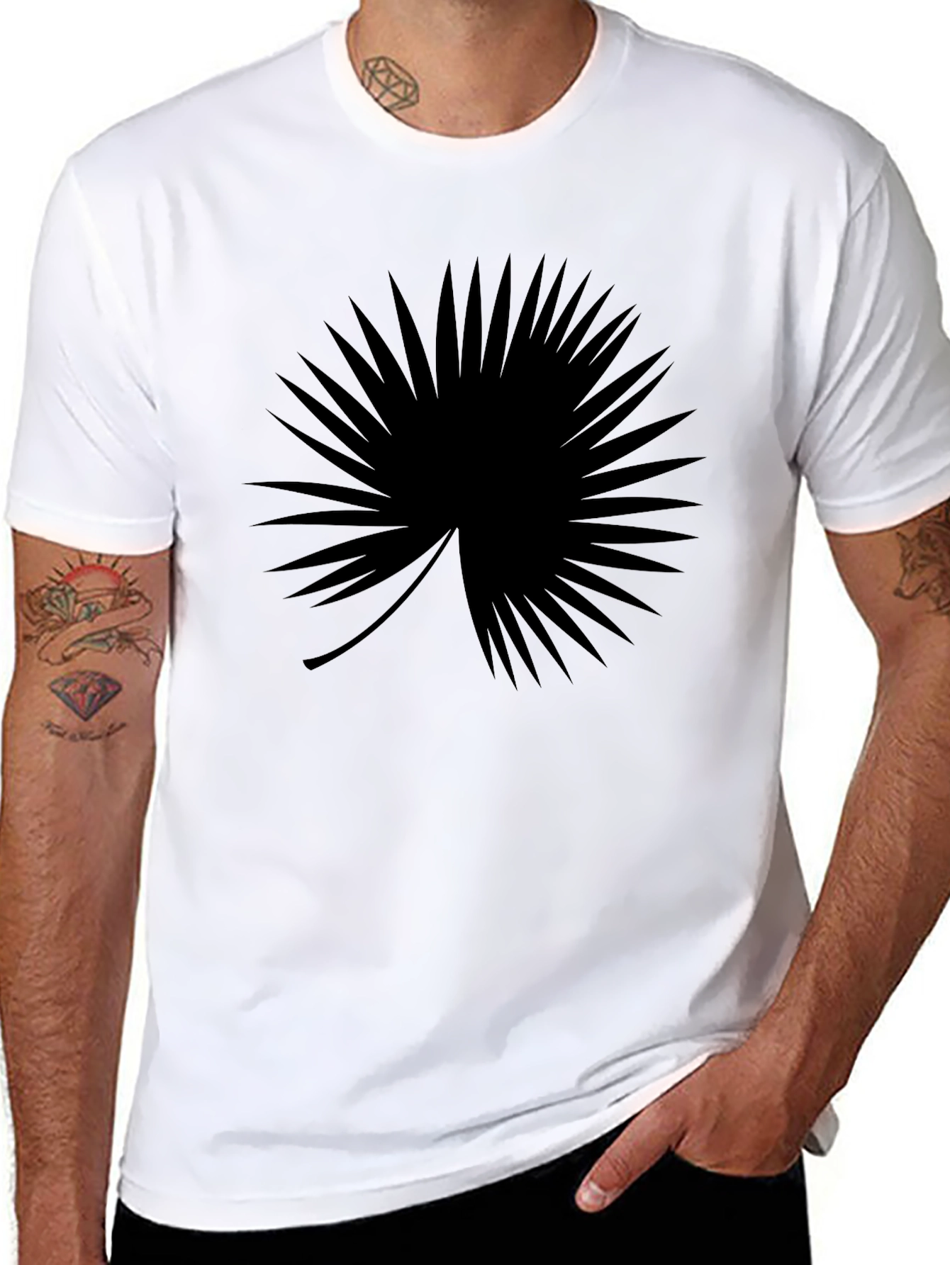 Tropical Palm Leaf Graphic T-Shirt - Black