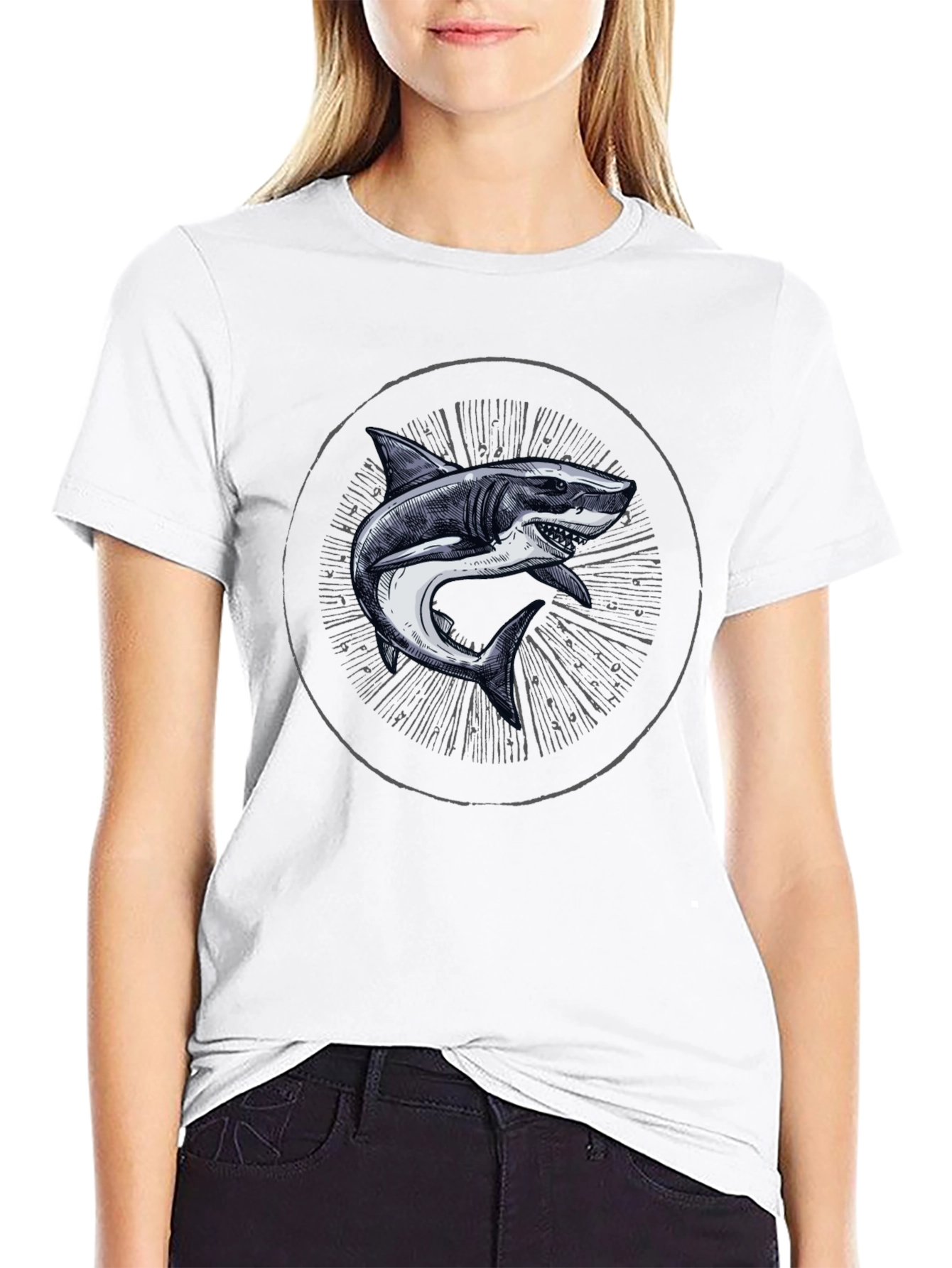 Shark Graphic Print Crew Neck T-Shirt