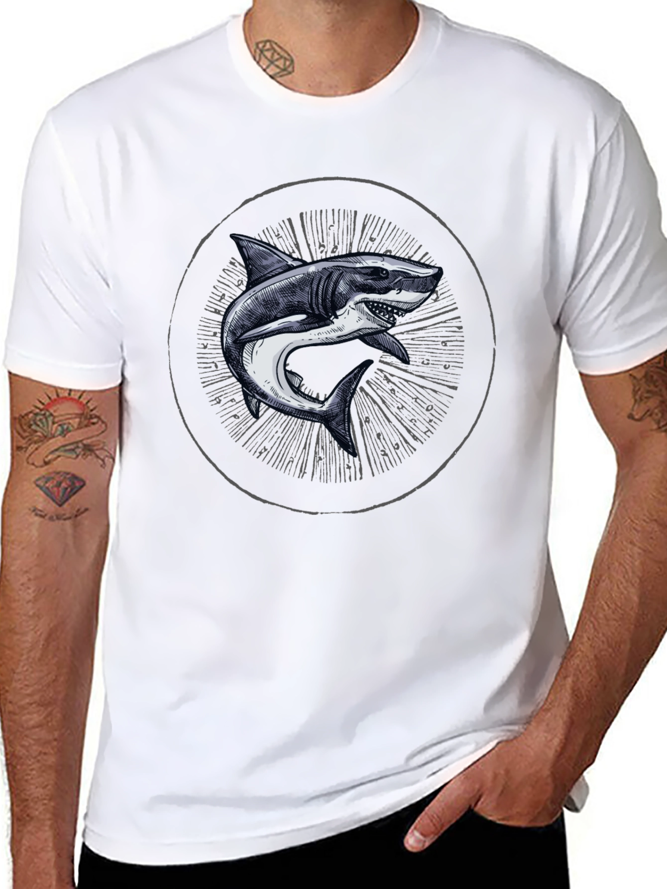 Shark Graphic Print Crew Neck T-Shirt