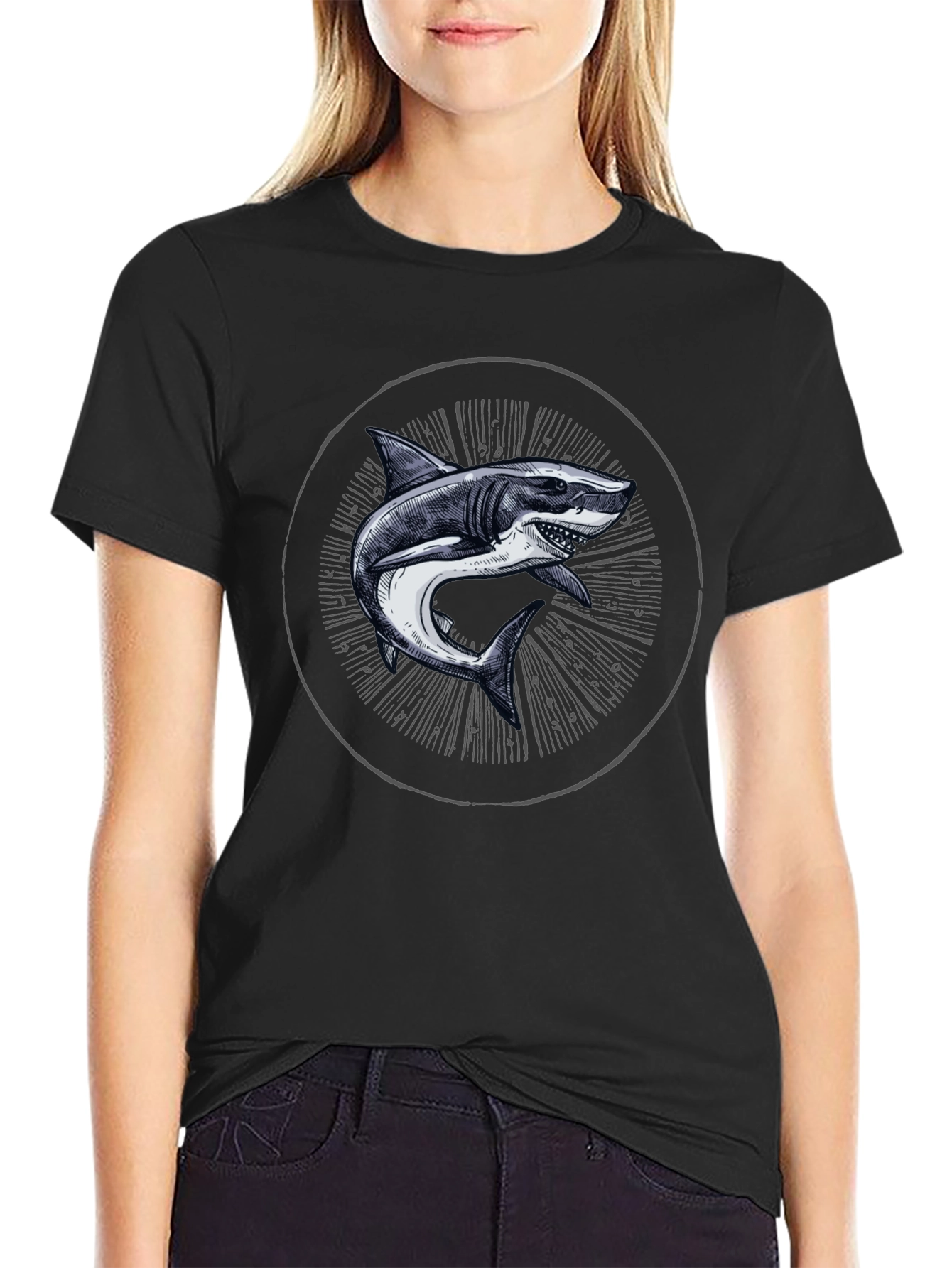 Shark Graphic Print Crew Neck T-Shirt