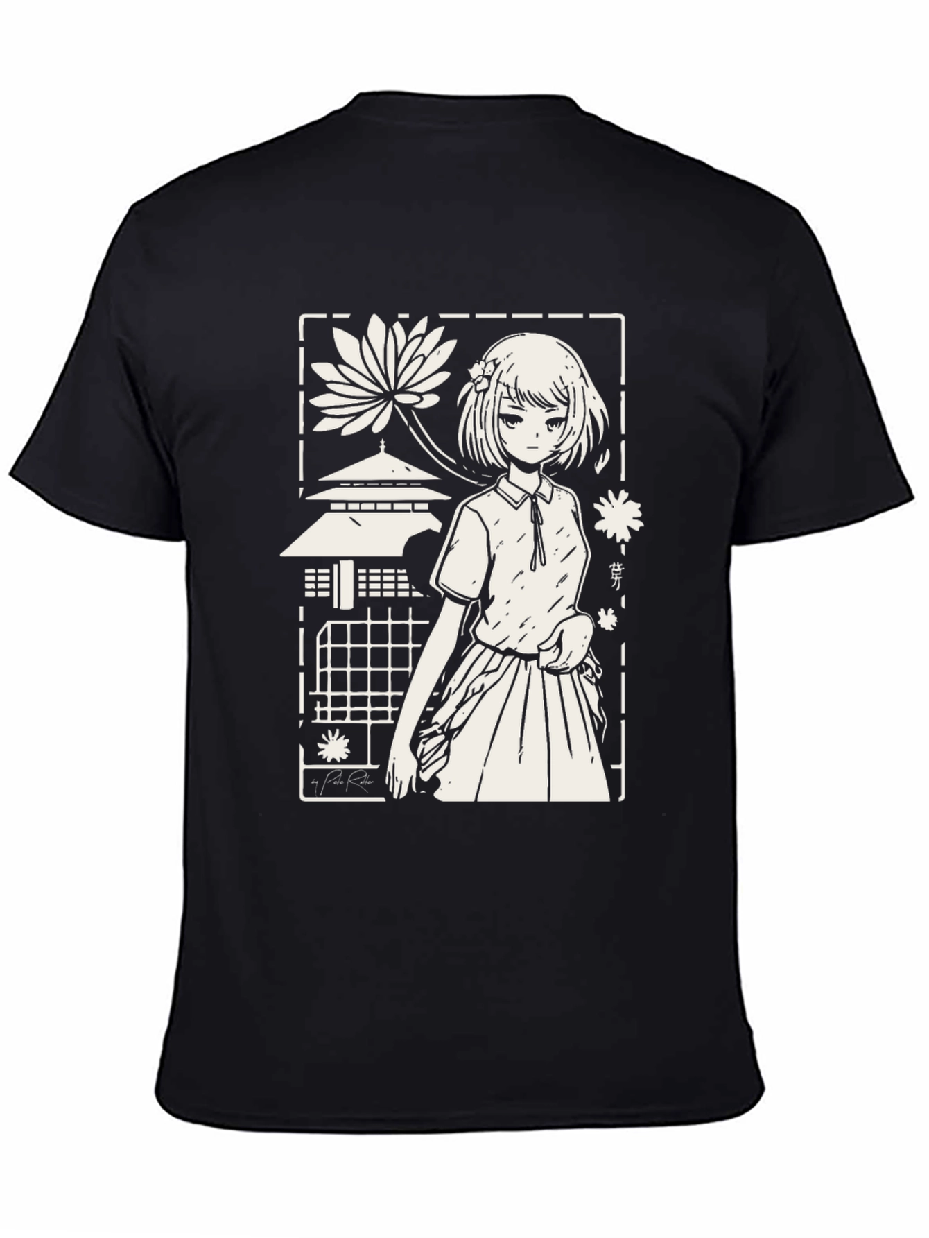 Anime Girl Graphic Tee - Black Cotton T-Shirt