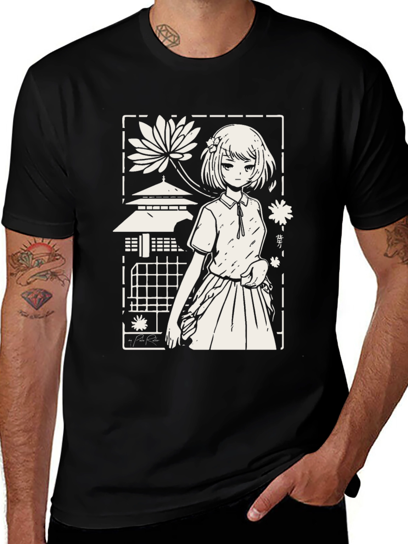 Anime Girl Graphic Tee - Black Cotton T-Shirt