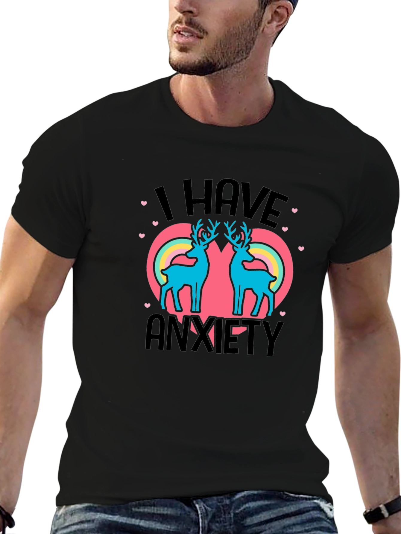 I Have Anxiety Deer Rainbow Graphic Tee