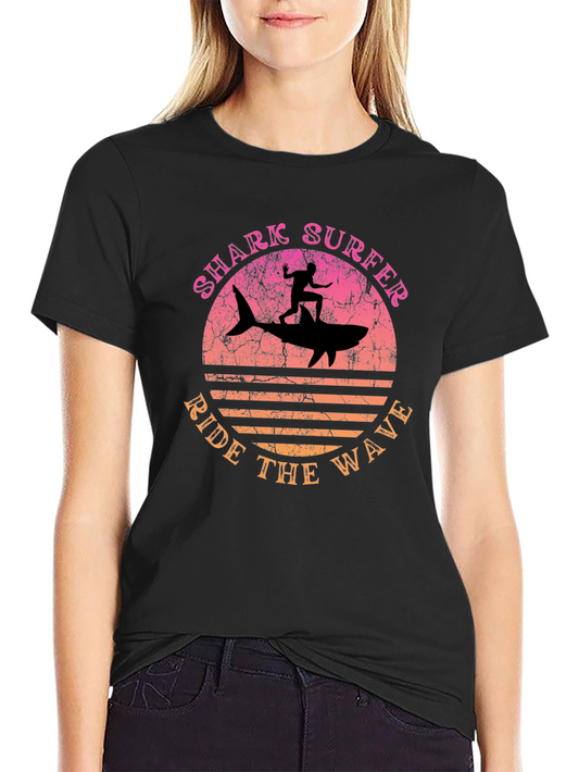 Shark Surfer Ride the Wave Graphic T-Shirt