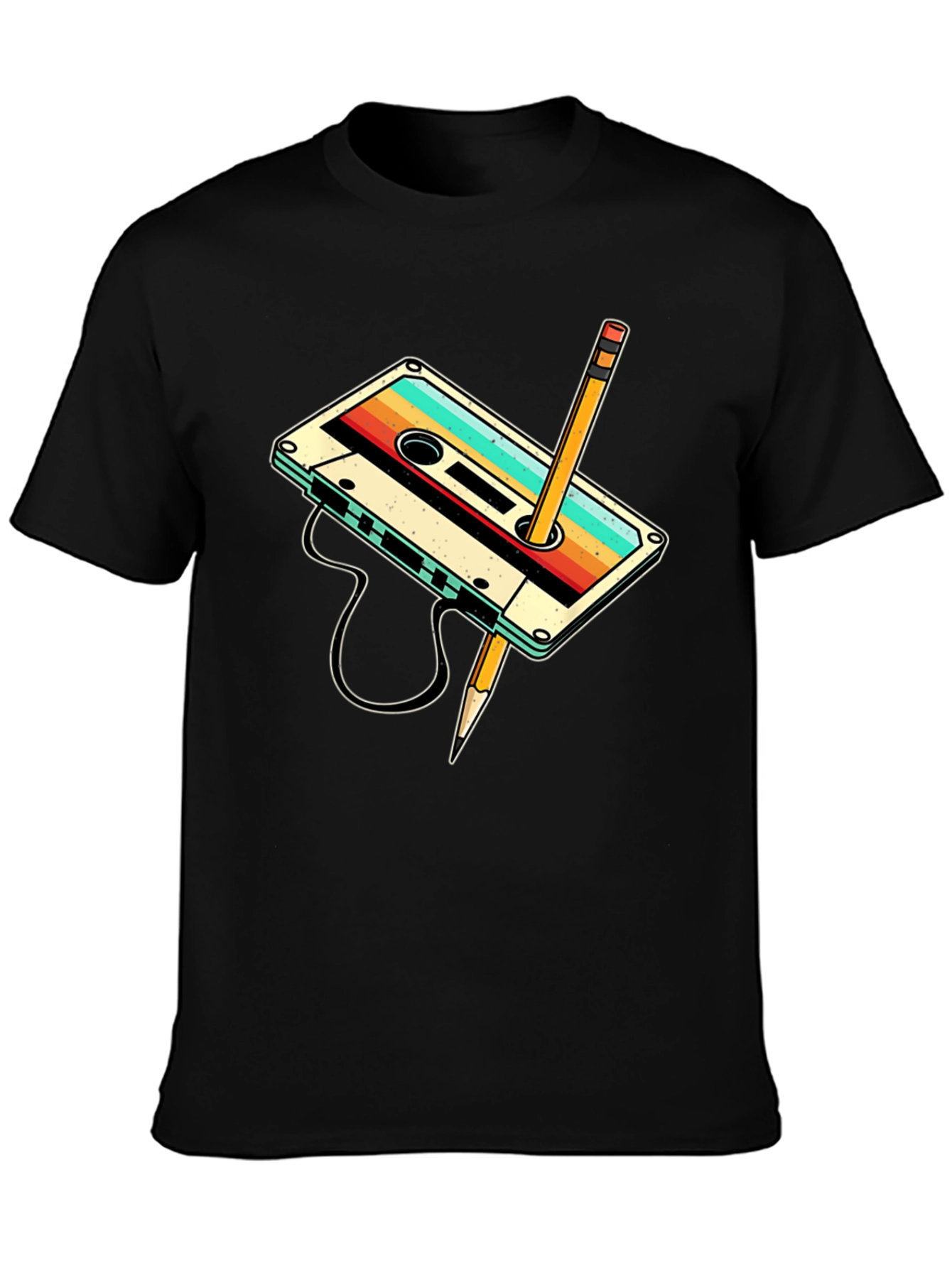 Retro Cassette Tape & Pencil Graphic T-Shirt