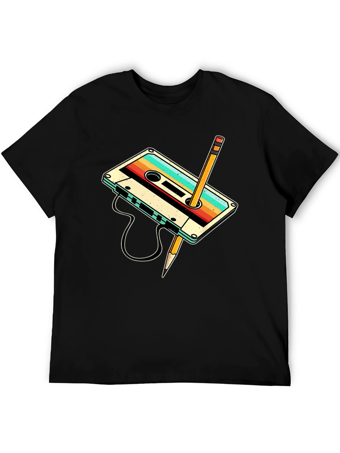 Retro Cassette Tape & Pencil Graphic T-Shirt