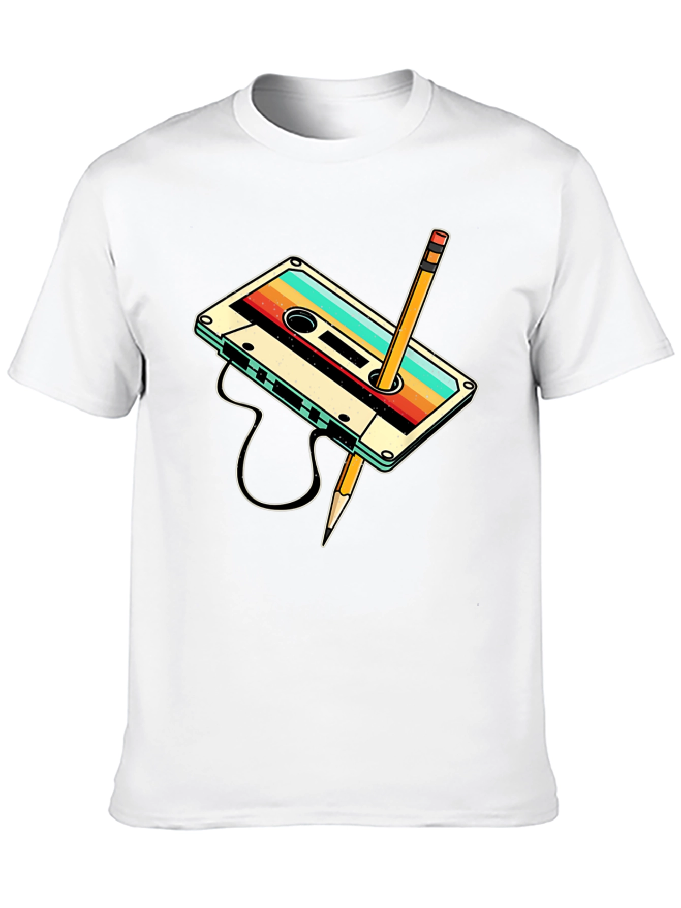 Retro Cassette Tape & Pencil Graphic T-Shirt
